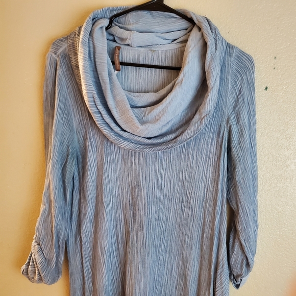 Soft Surroundings Asymmetrical Gauze Cowl Neck Tunic Sweater Baby Blue - Picture 6 of 7